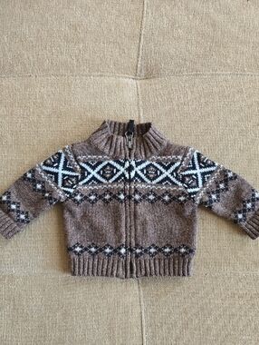 Carter's Brown Nordic Zip-Up Knit Sweater